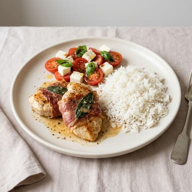 Serviervorschlag: Hähnchenbrust "Saltimbocca"