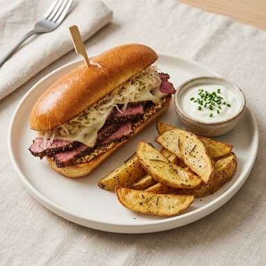 Serviervorschlag · KI-generiert Serviervorschlag: Pastrami Sandwich
